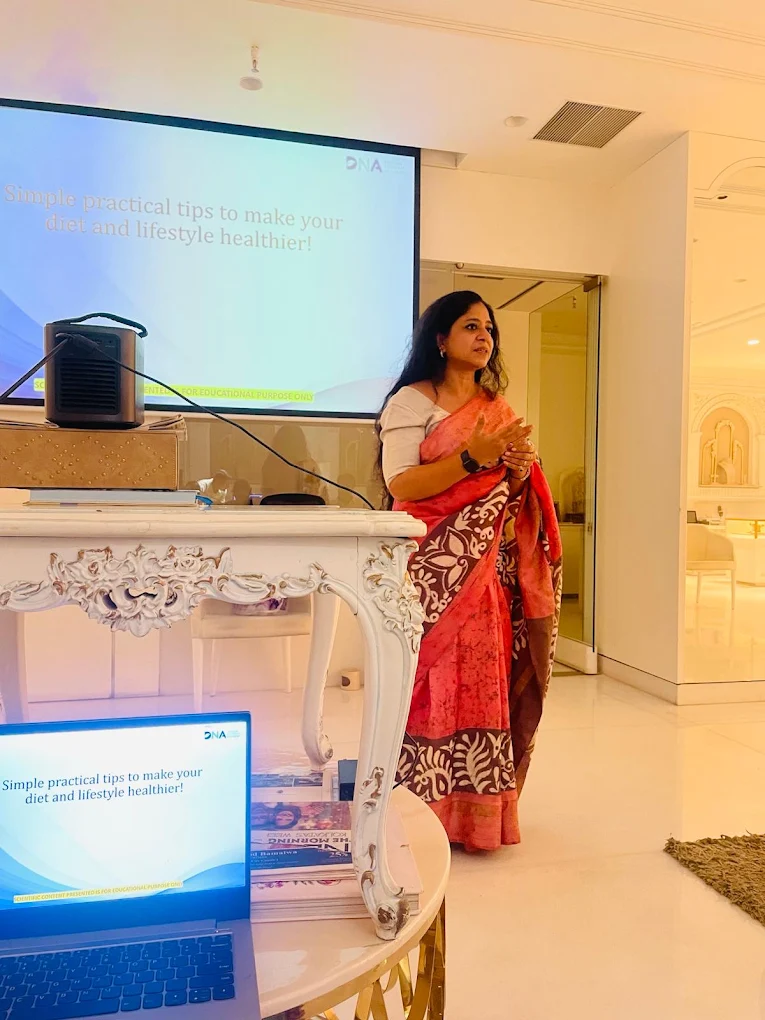 Priyanka speaking at a professional event